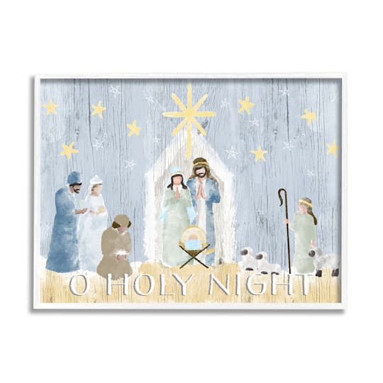 Stupell Industries Nativity Barn Stable Christmas Holiday Wall Art in White Frame